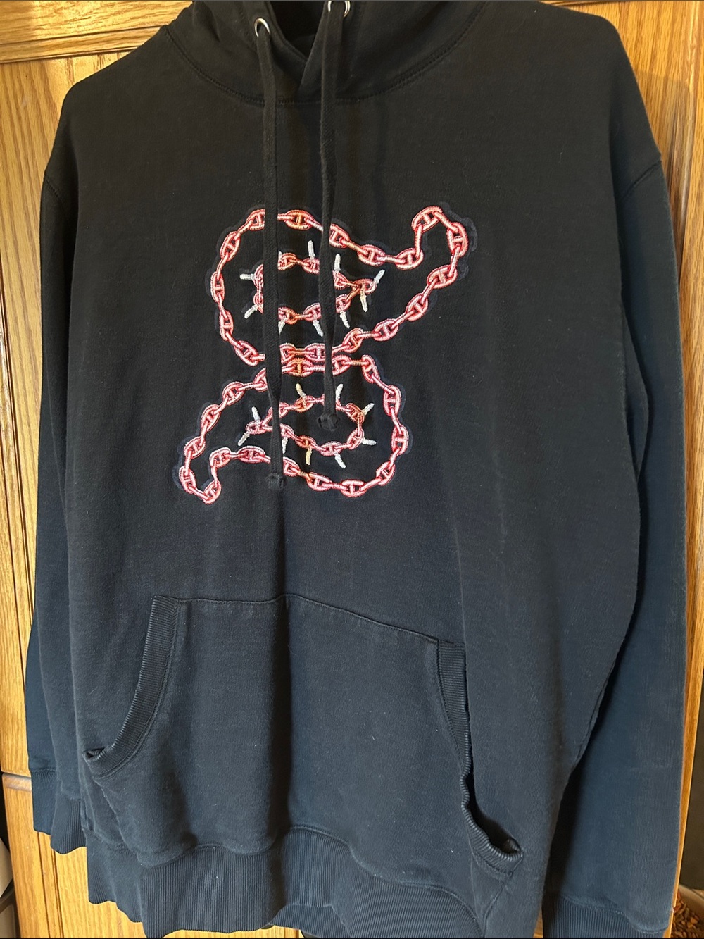 Crooks & Castles Black Hoodie with Red Chain Embroidery